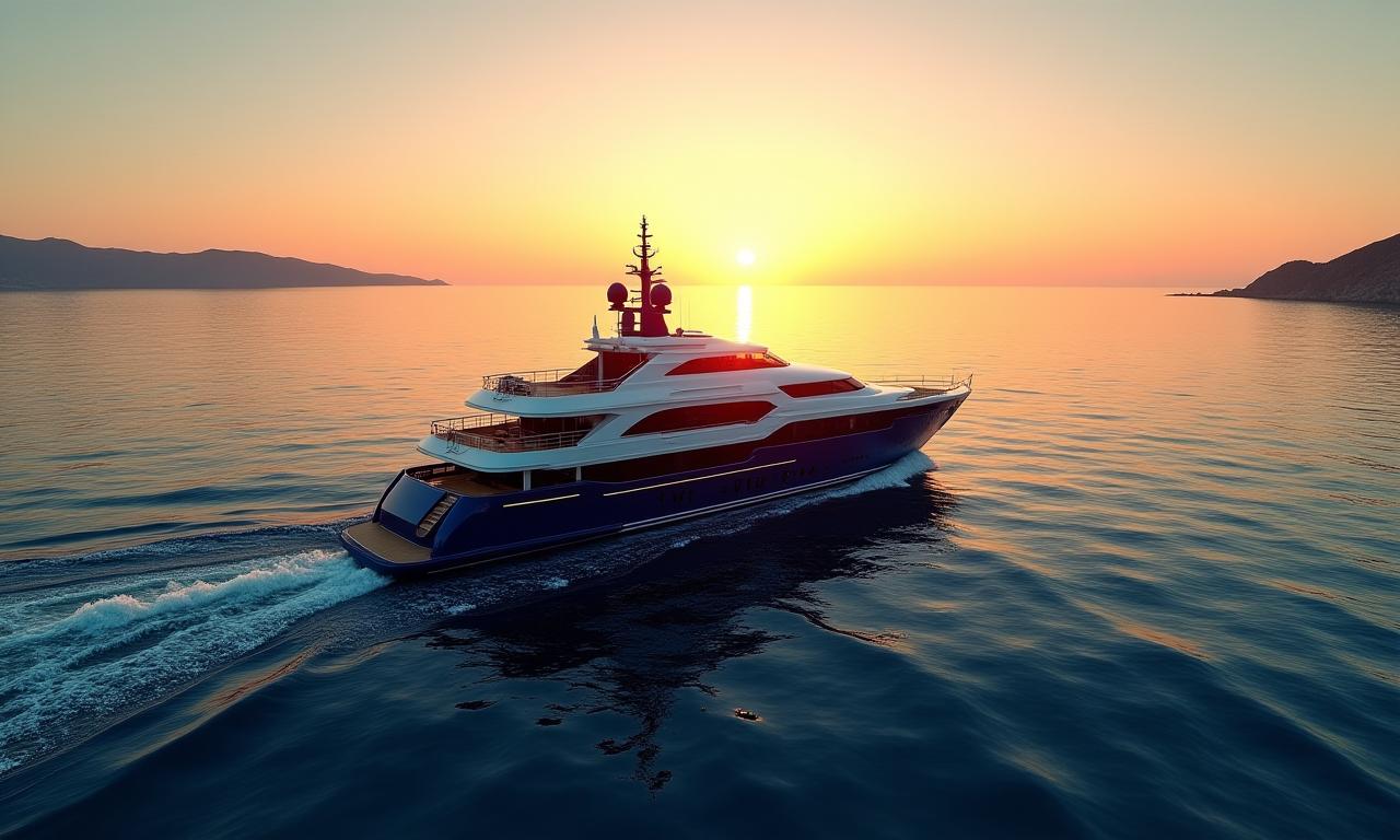 豪華ヨットが広がる青い海を航行する様子